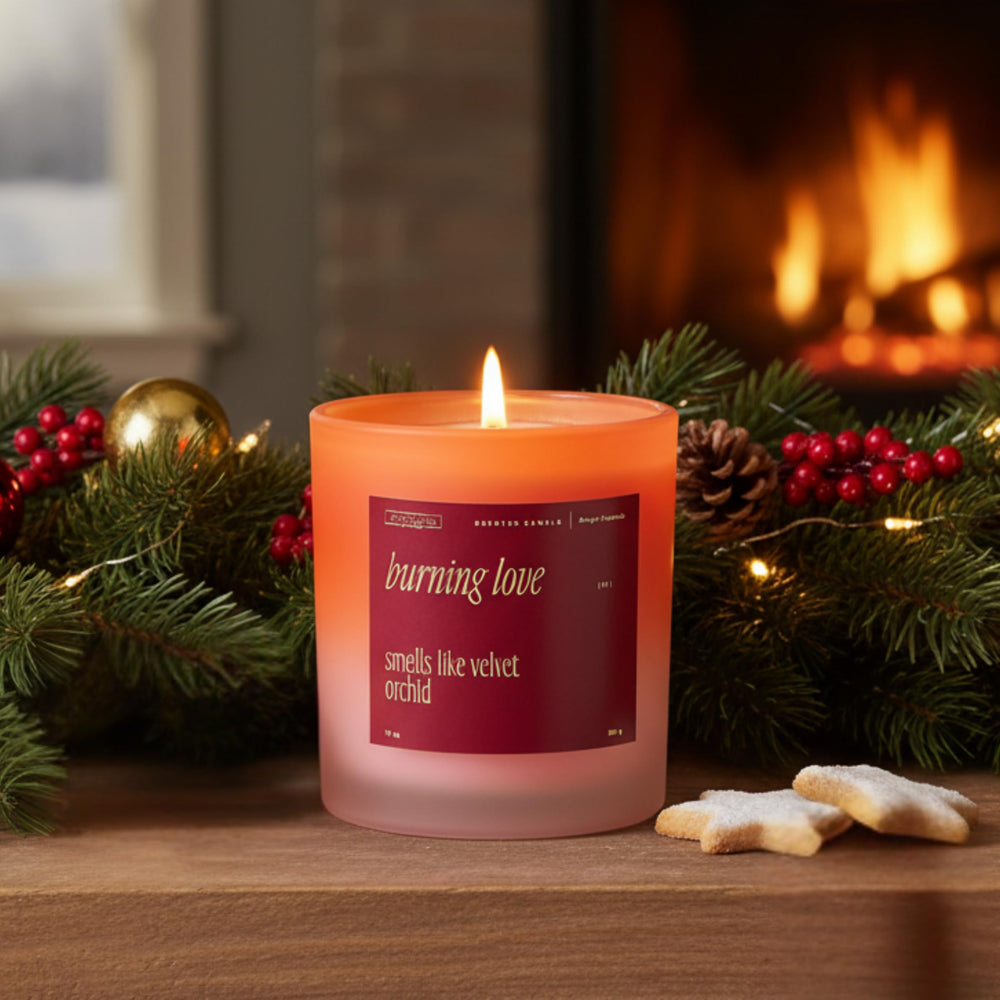10 oz Burning Love candle in stylish home décor setting