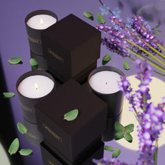 Close-up of lavender mint sage candle showing wax and wick