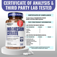 Vege capsules bottle of Benevolent magnesium citrate