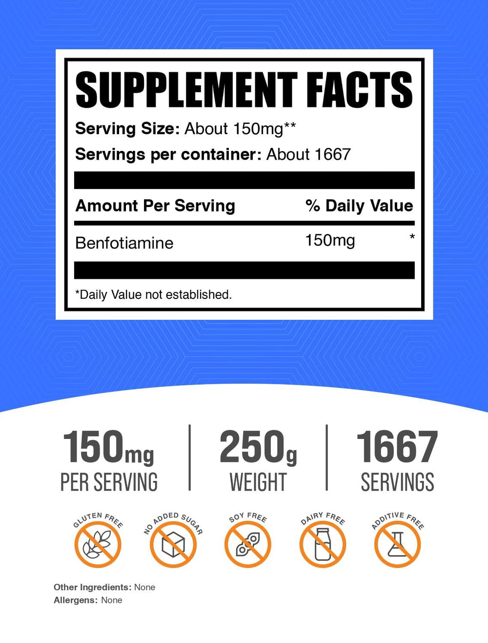 Packaging of BulkSupplements Benfotiamine powder 250g gluten-free