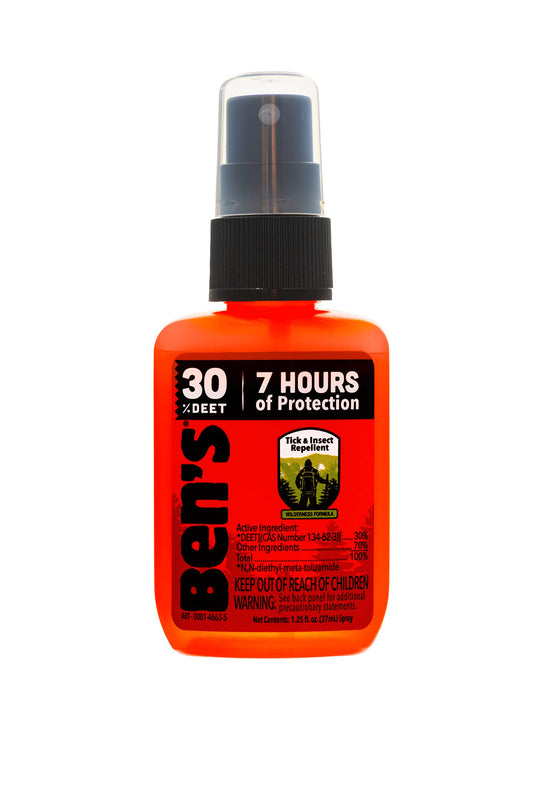Ben's Tick & Insect Repellent travel-size bottle for outdoor protection.