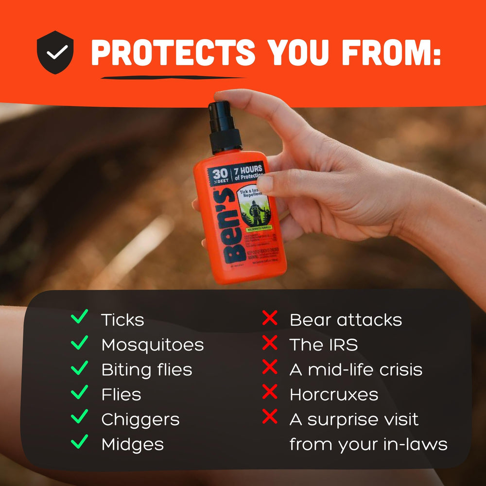 Ben's water-based DEET spray delivers skin-friendly protection outdoors