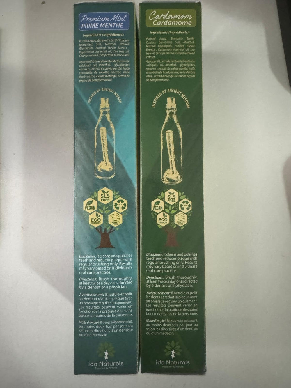 Packaging highlighting fluoride-free and SLS-free formula