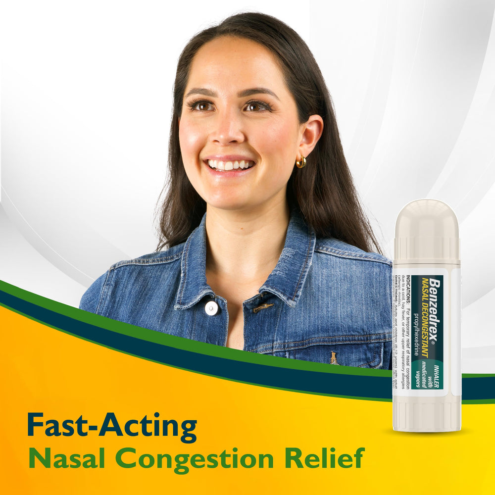 Benzedrex inhaler usage step demonstrates simple nasal application.