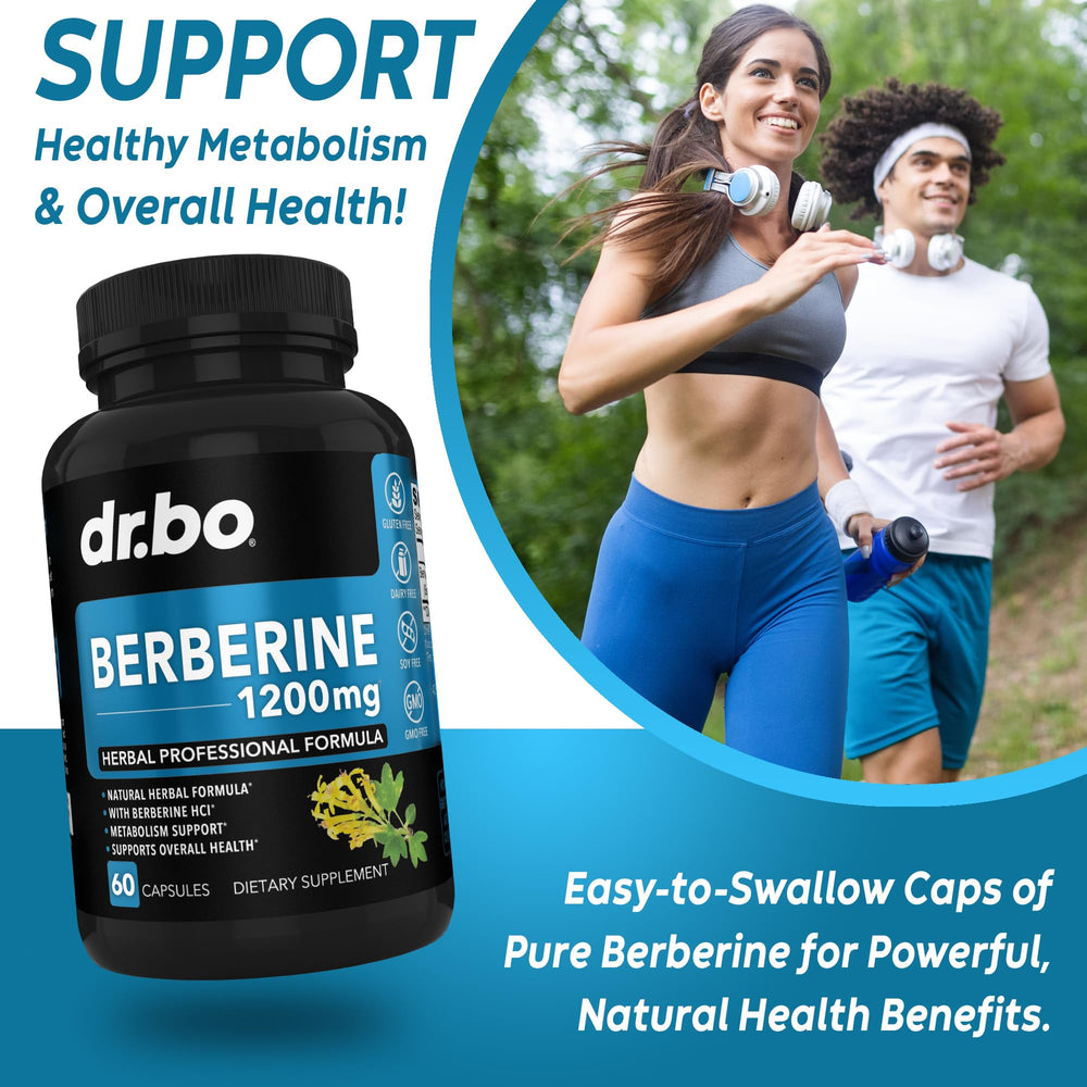 Infographic style image showing 1200mg berberine per serving
