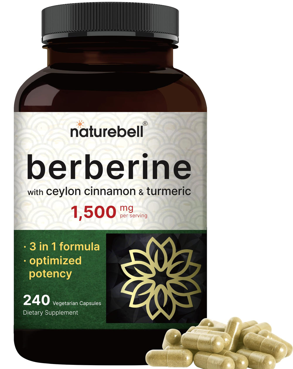Bottle of Berberine 1500mg with Ceylon Cinnamon and Turmeric