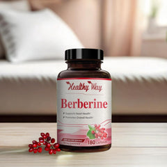 Bottle showing 180 servings of berberine supplement
