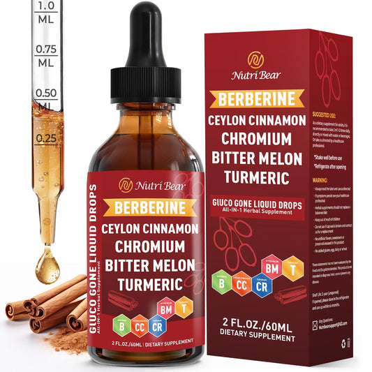 Berberine with Ceylon Cinnamon liquid drops bottle on white background