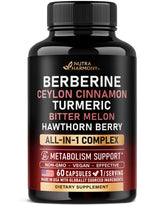 Packaging image showing Berberine Cinnamon Gymnema Apple Cider Vinegar 60 capsules