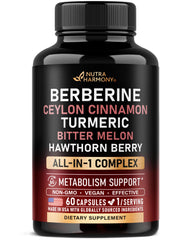 Packaging image showing Berberine Cinnamon Gymnema Apple Cider Vinegar 60 capsules