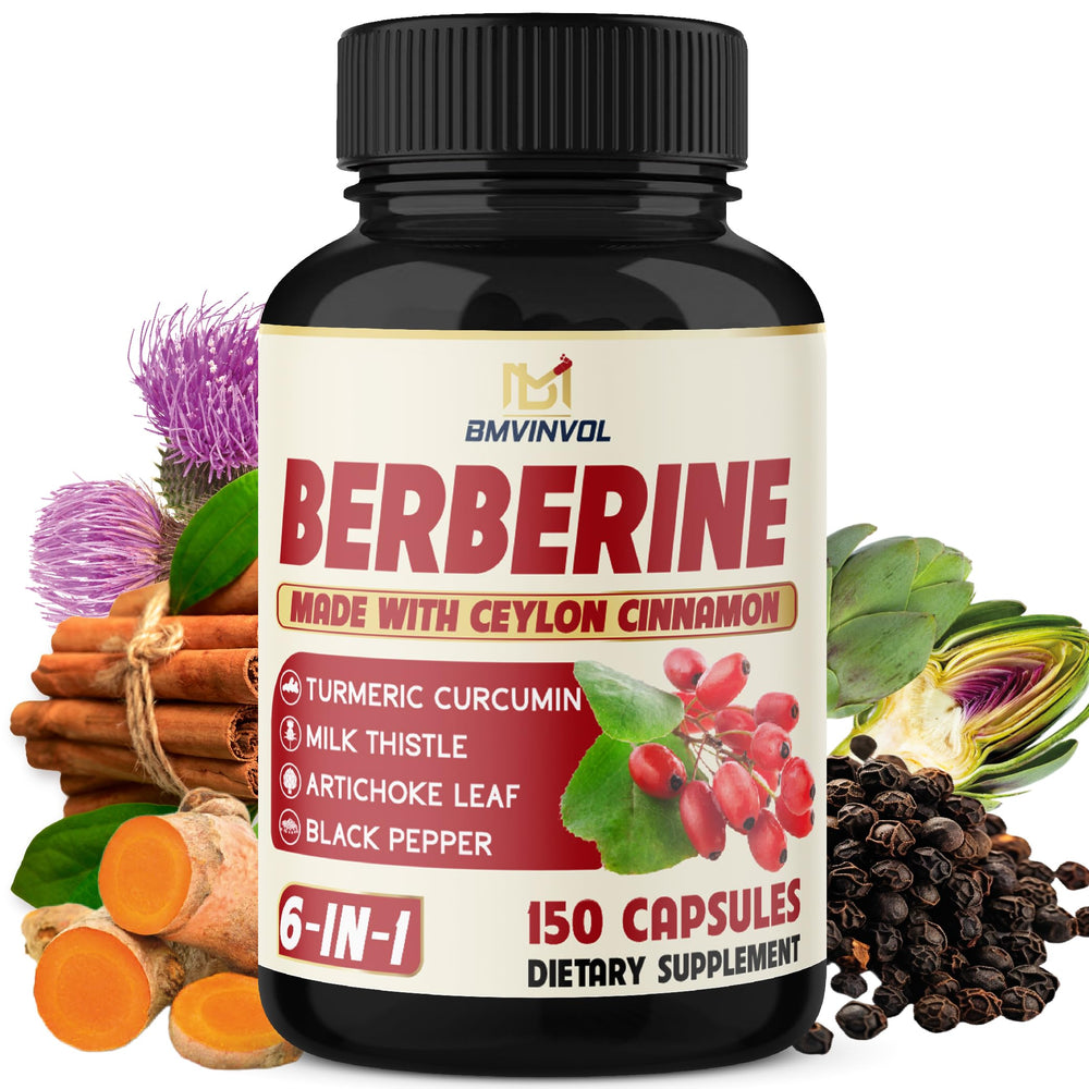 Front view of Berberine bottle with 150-count packaging