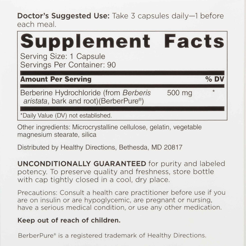 Label showing 1,500 mg berberine daily dosage