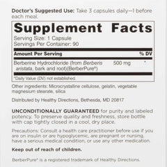 Label showing 1,500 mg berberine daily dosage
