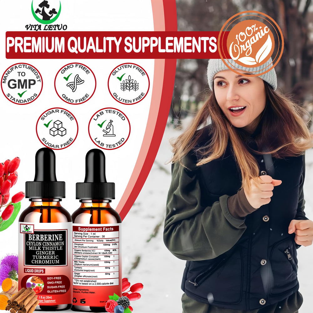 Infographic showing 30 servings per container for Berberine Drops