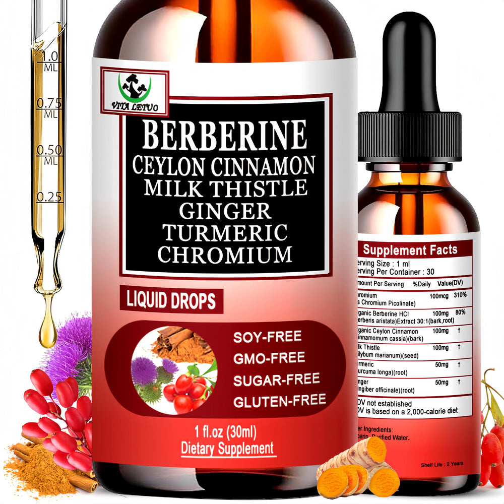 Berberine Drops bottle with 6-in-1 formula, 30 servings
