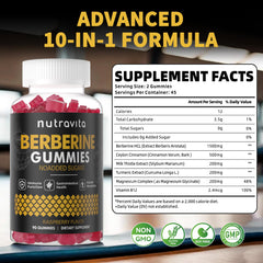 Berberine Gummies with Cinnamon 1500mg Raspberry flavor ingredients chart
