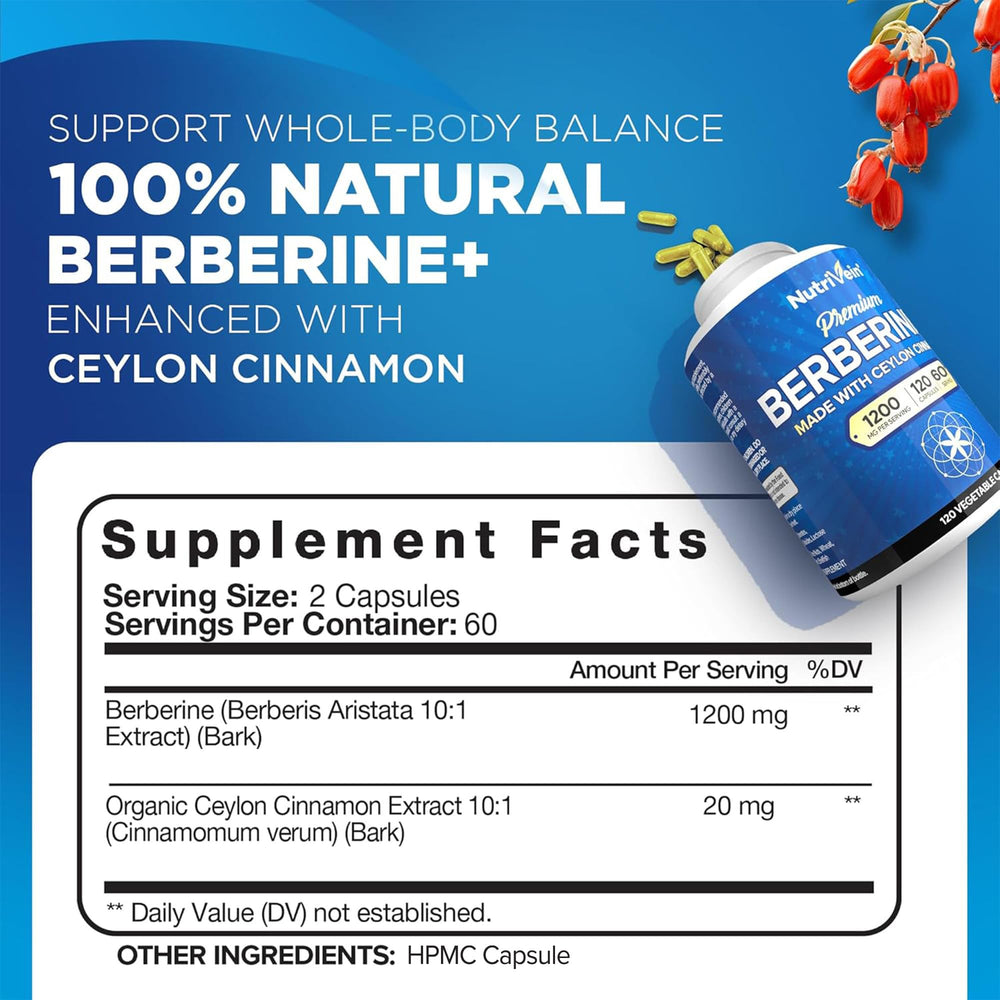 Berberine HCL 1200 mg Cinnamon digestive support capsules