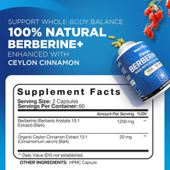 Berberine HCL 1200 mg Cinnamon digestive support capsules