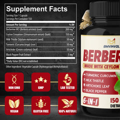 Close-up of Berberine HCl ingredient label on bottle