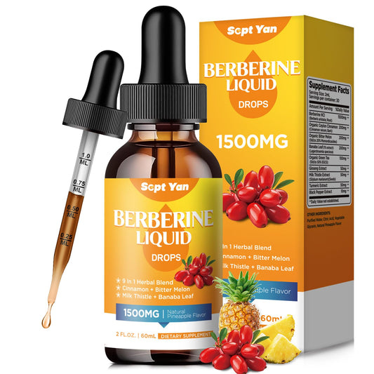 Berberine liquid drops bottle with pineapple flavor and 2oz size