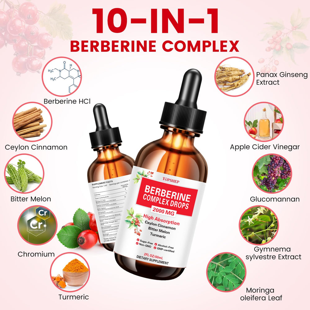 Nutrition facts label for berberine liquid drops