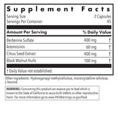 Berberine sulfate, artemisinin, grapefruit seed extract and black walnut hulls blend in Tricycline