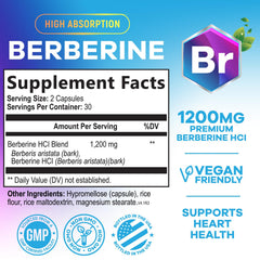 Back label of Berberine HCL 1200mg bottle