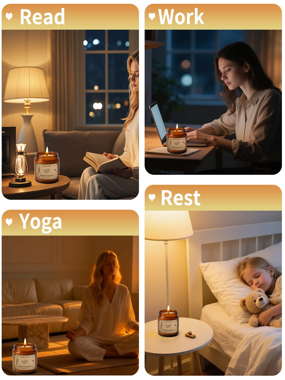 Relaxation and aromatherapy image featuring Bergamot & Sandalwood candle