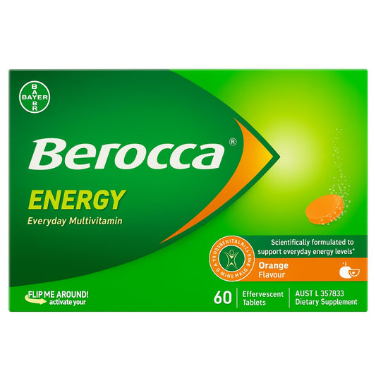 Berocca Energy Orange Flavour packaging with 60-pack
