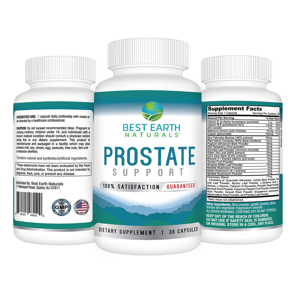 Close-up of Prostate Support bottle label displaying 30 day supply