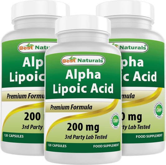 Best Naturals Alpha Lipoic Acid 200 mg bottle – 3-pack, 120 capsules each