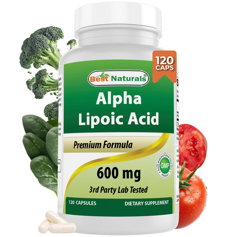 Front view of Best Naturals Alpha Lipoic Acid 600 mg 120 count bottle