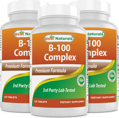 Front view of Best Naturals B-100 Complex 120 Tablets Pack of 3 bottles