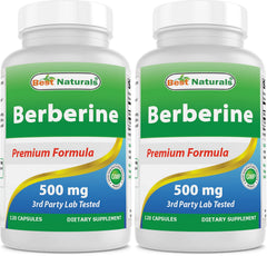 Best Naturals Berberine 500mg bottle with 120 capsules, pack of 2