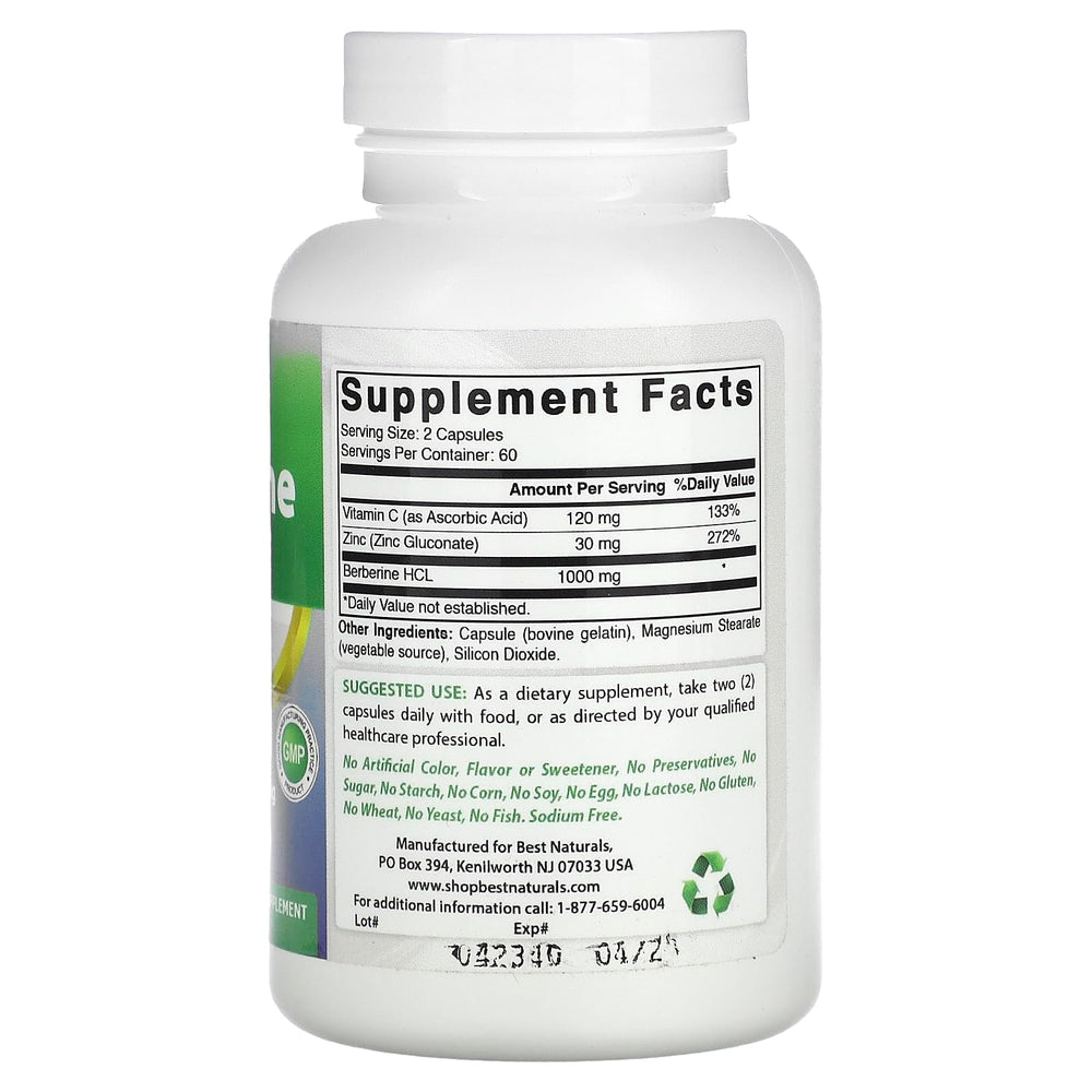 Packaging label for Best Naturals Berberine Plus 120 capsules