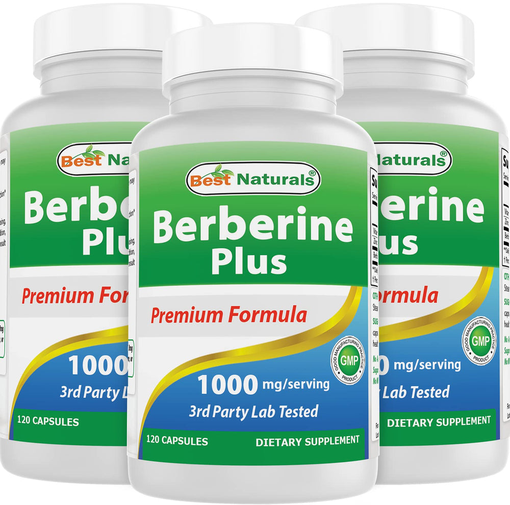 Front view of Best Naturals Berberine Plus 120 capsules bottle