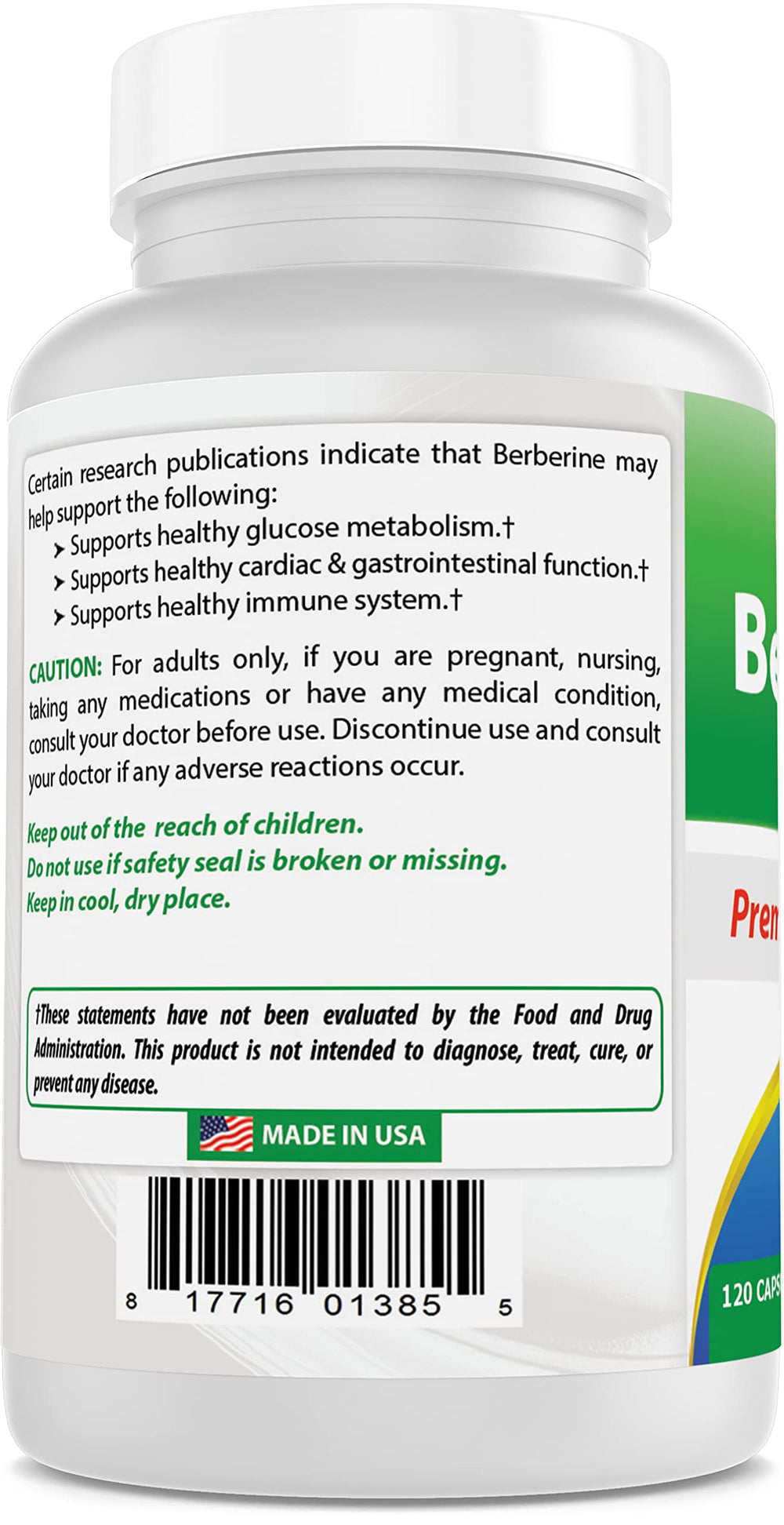 120 capsules per bottle of Best Naturals Berberine Plus