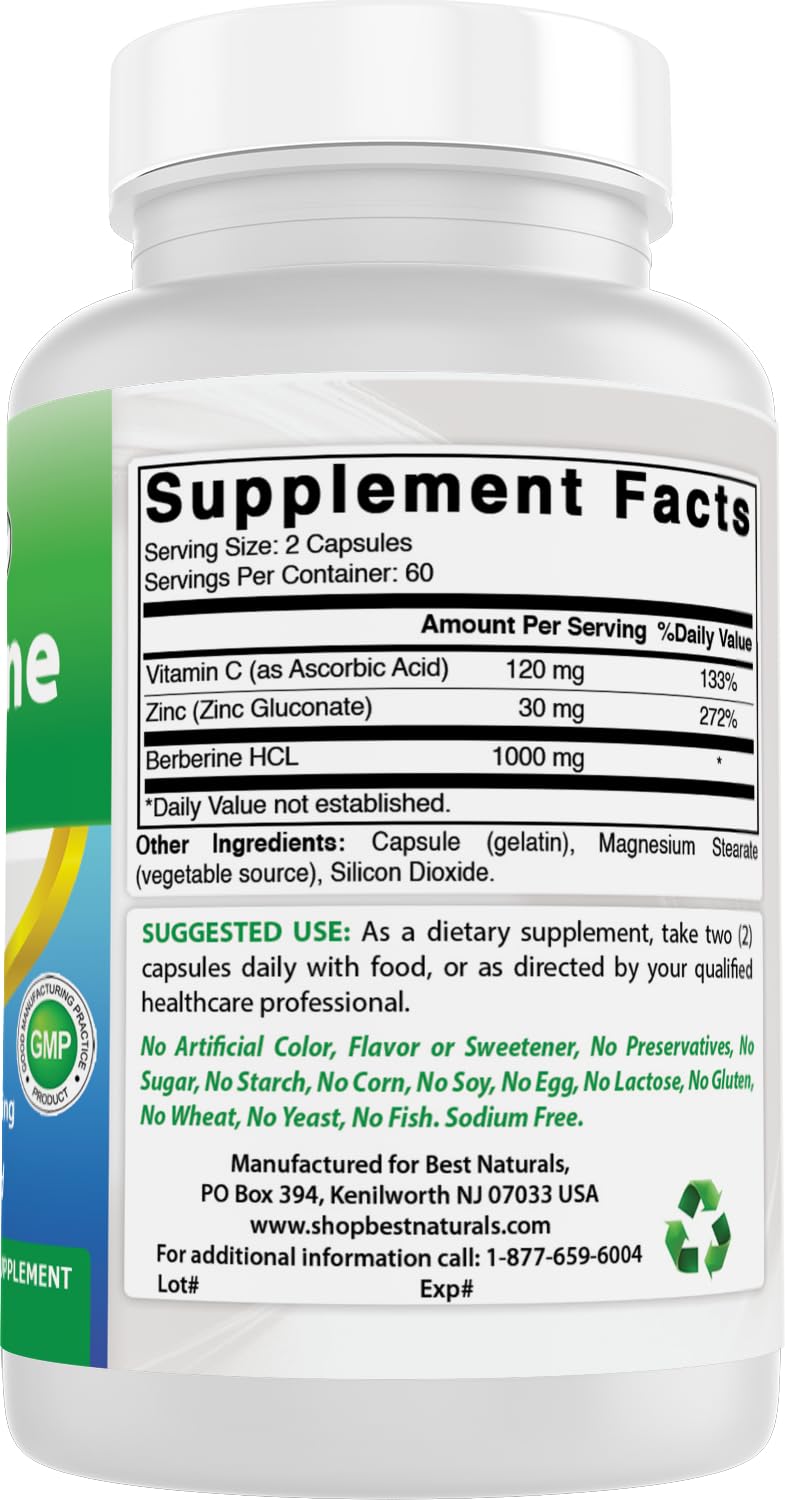 Ingredients and certifications section of Best Naturals Berberine Plus
