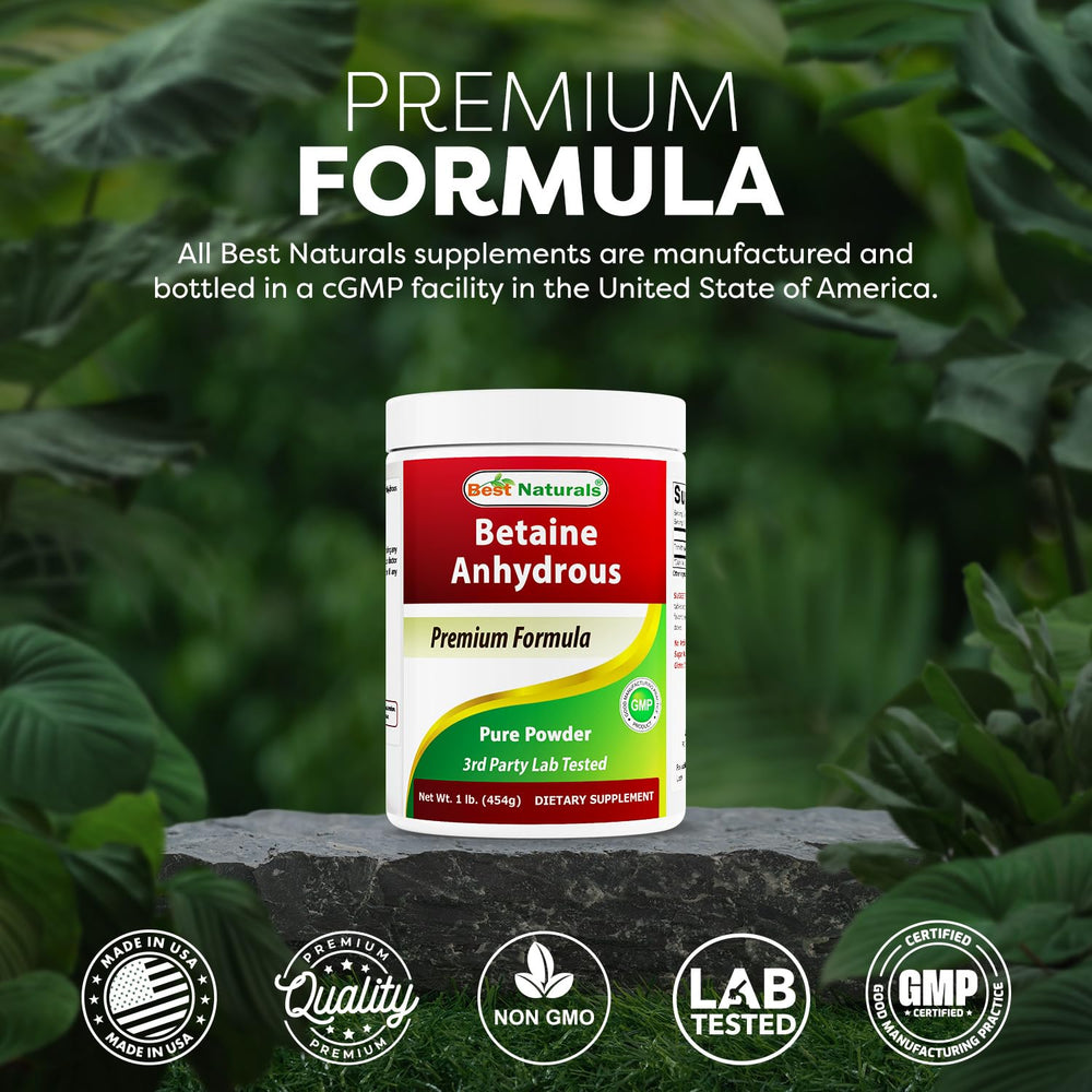 Laboratory testing and purity badge for Best Naturals Betaine Anhydrous