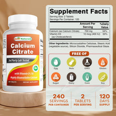 Bottle label showing 240 tablets per bottle