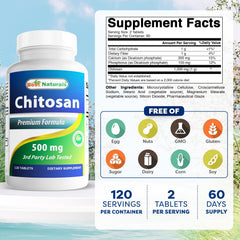 Label on Best Naturals Chitosan 500 mg bottle