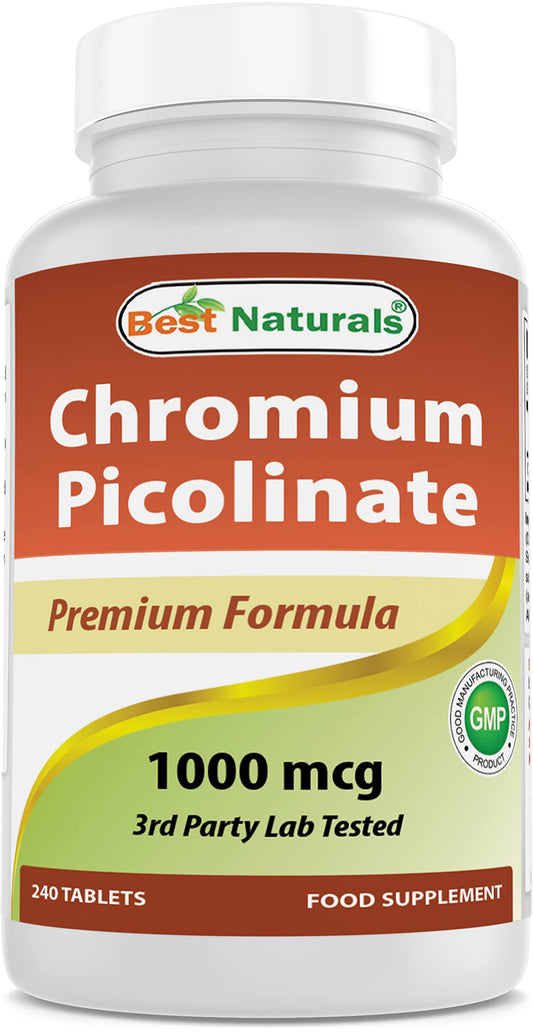 Front label showing Best Naturals Chromium Picolinate 1000 mcg bottle