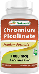 Bottle of Best Naturals Chromium Picolinate 1000mcg 240 tablets
