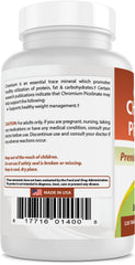 Close-up of certification and label details on Best Naturals chromium picolinate