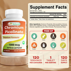 Front view of the bottle showing 120 tablets per bottle