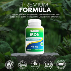 Made in USA label on iron supplement packaging