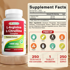 Back view showing supplement facts for Best Naturals L-Arginine L-Citrulline Complex