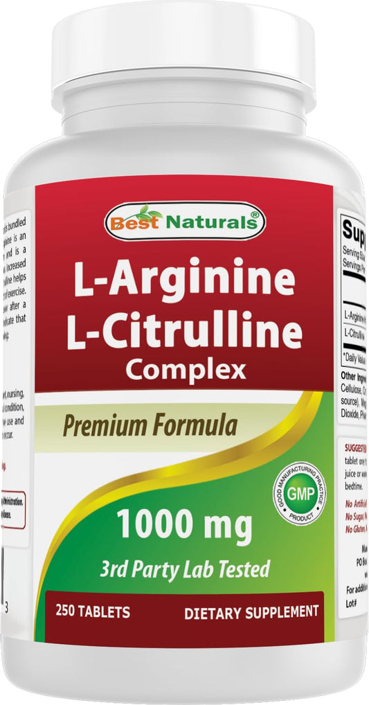 Front view of Best Naturals L-Arginine L-Citrulline Complex Tablets bottle