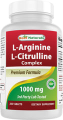 Front view of Best Naturals L-Arginine L-Citrulline Complex Tablets bottle