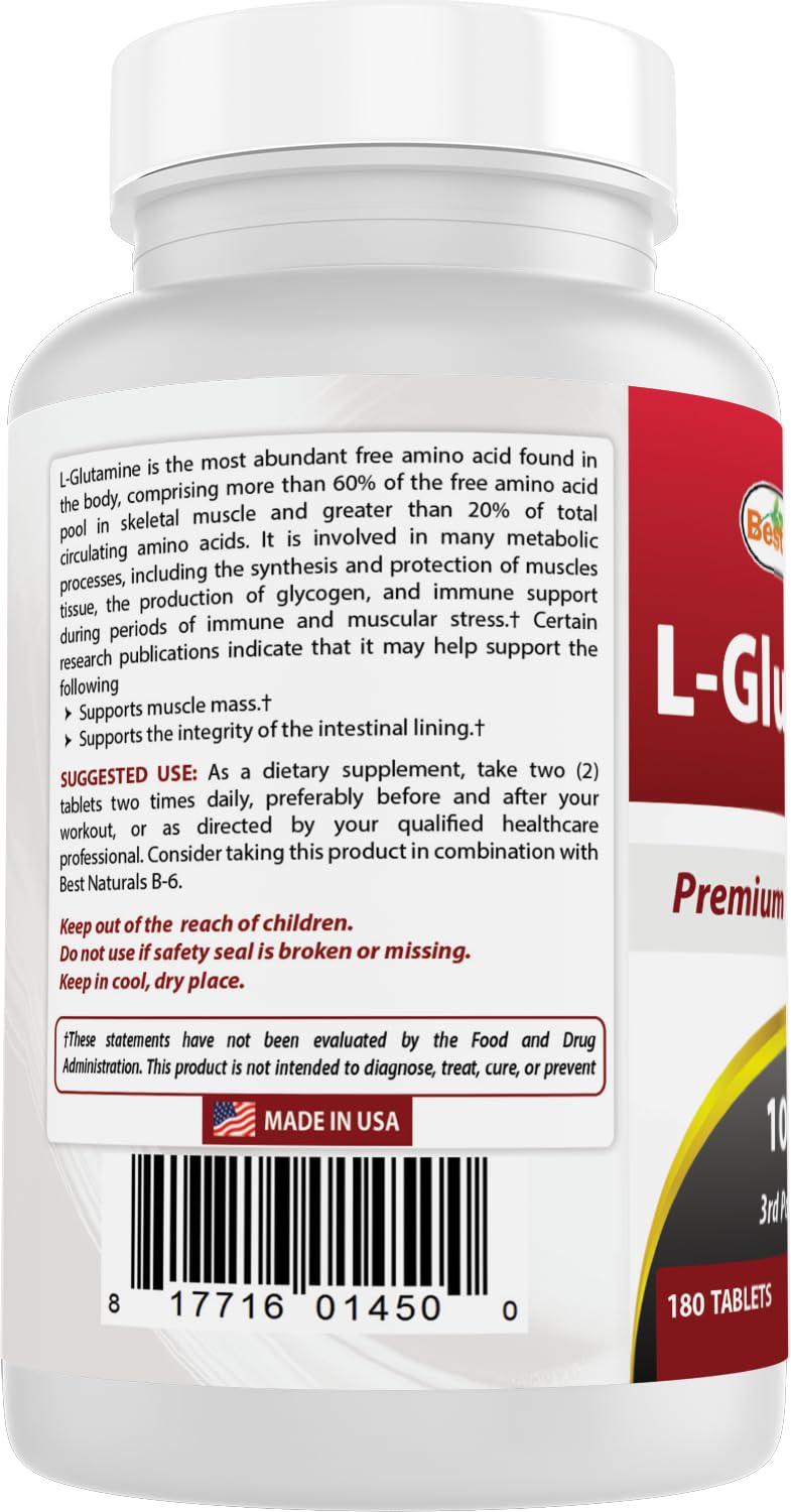 Front packaging of Best Naturals L-Glutamine 1000mg 180-count
